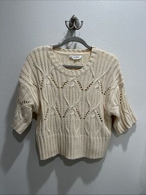 heyday Cream Open-Knit Cropped Short-Sleeve Sweater